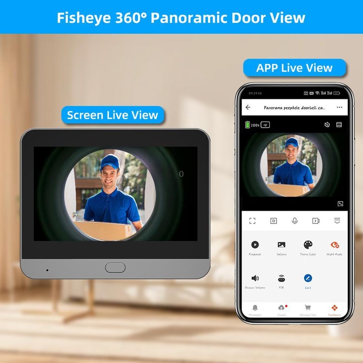 RH-PD7 4.3 inch HD Screen 360 Degree Panoramic Peephole 2.4G Wireless WiFi Video Doorbell(Gray Black)