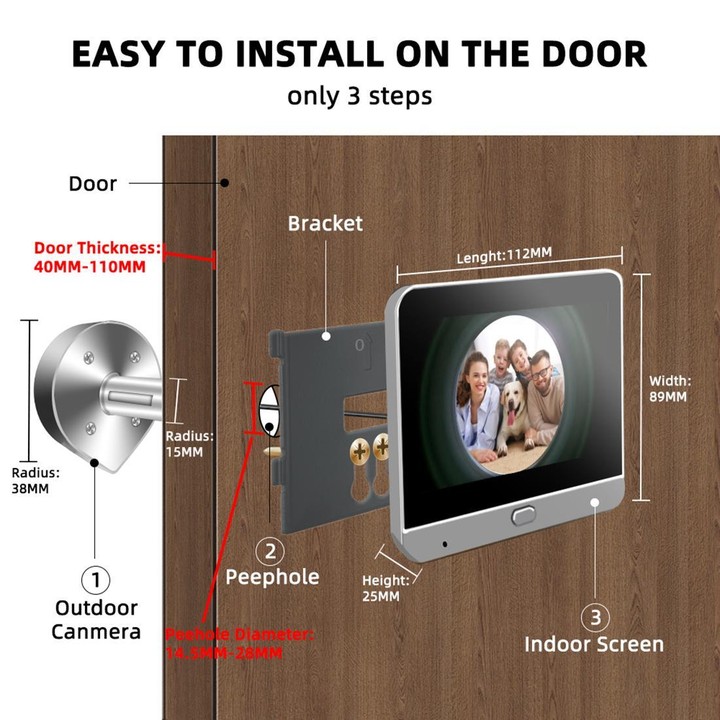 RH-PD7 4.3 inch HD Screen 360 Degree Panoramic Peephole 2.4G Wireless WiFi Video Doorbell(Gray Black)