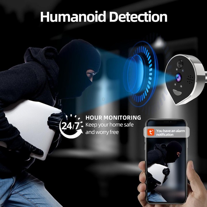 RH-PD7 4.3 inch HD Screen 360 Degree Panoramic Peephole 2.4G Wireless WiFi Video Doorbell(Gray Black)