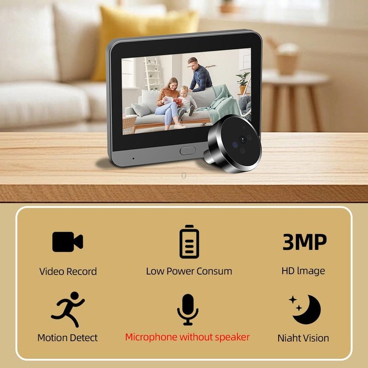 RH-PD9 4.3 inch HD Screen Microwave Radar Motion Detection Peephole WiFi Video Doorbell(Gray Black)