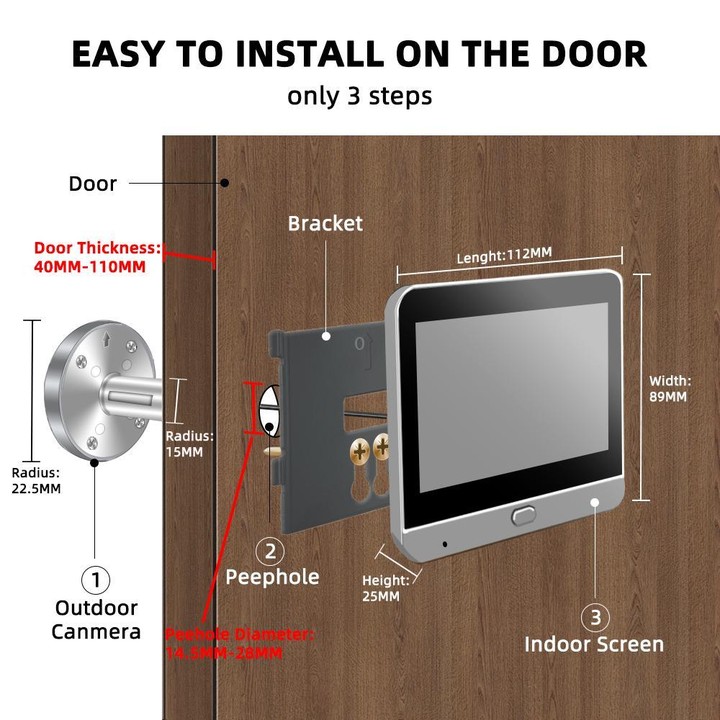 RH-PD9 4.3 inch HD Screen Microwave Radar Motion Detection Peephole WiFi Video Doorbell(Gray Black)