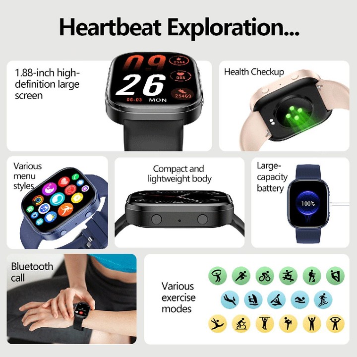 QS15 1.88 inch HD TFT Screen Smart Watch, Support Health Monitoring, Multiple Sports Modes(Blue)