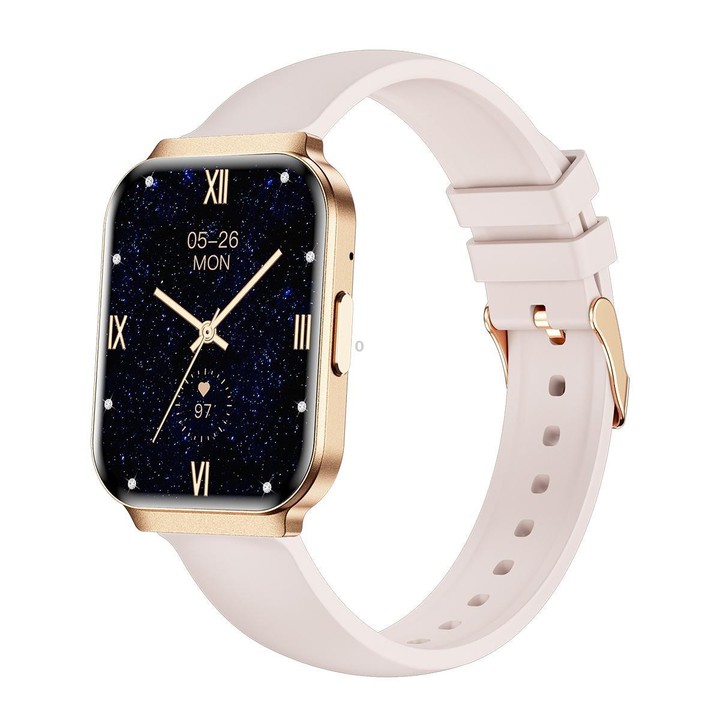 QS06 1.75 inch Square Screen Ultra-Thin Smart Calling Watch, Gold Silicone Strap, Support Health Monitoring