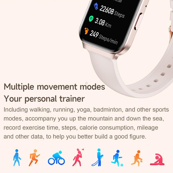 QS06 1.75 inch Square Screen Ultra-Thin Smart Calling Watch, Pink Silicone Strap, Support Health Monitoring