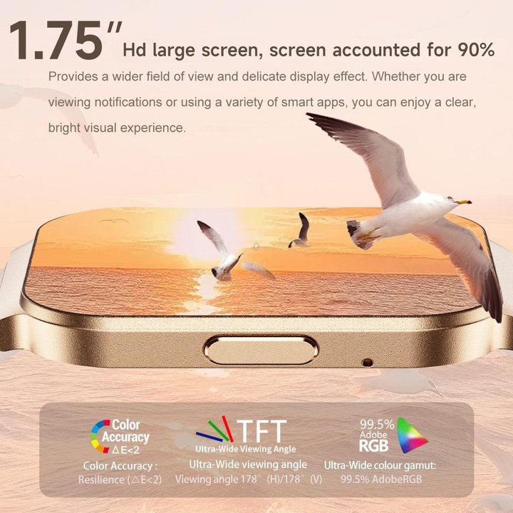 QS06 1.75 inch Square Screen Ultra-Thin Smart Calling Watch, Starlight Silicone Strap, Support Health Monitoring