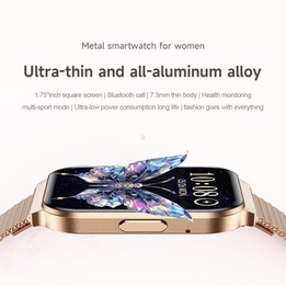 QS06 1.75 inch Square Screen Ultra-Thin Smart Calling Watch, Starlight Silicone Strap, Support Health Monitoring