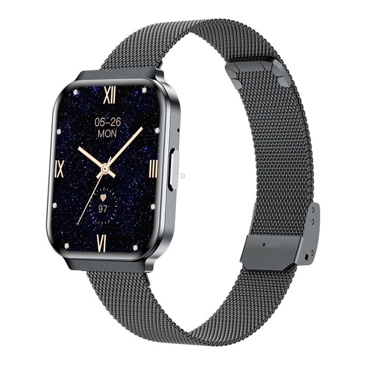 QS06 1.75 inch Square Screen Ultra-Thin Smart Calling Watch, Dark Gray Steel Strap, Support Health Monitoring