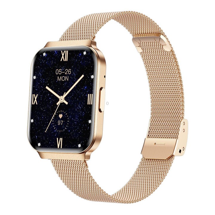 QS06 1.75 inch Square Screen Ultra-Thin Smart Calling Watch, Gold Steel Strap, Support Health Monitoring