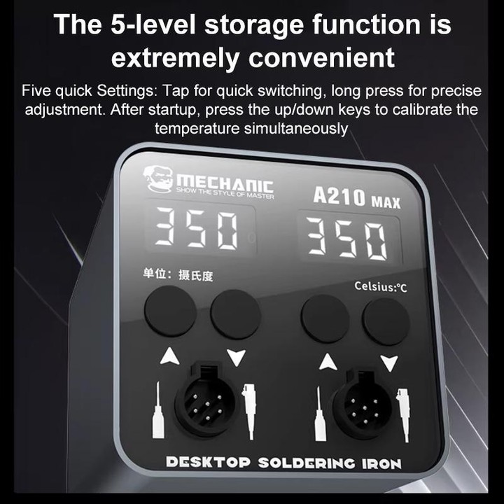 MECHANIC A210 Max Intelligent Constant Temperature Double-station Soldering Station, Plug:EU Plug