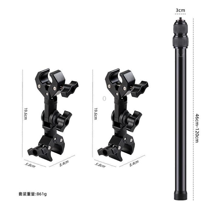 Universal Action Camera Bicycle Handlebar Clamp Holder Extension Rod With 2 x Dual-Head-Crab Clamp(Black)