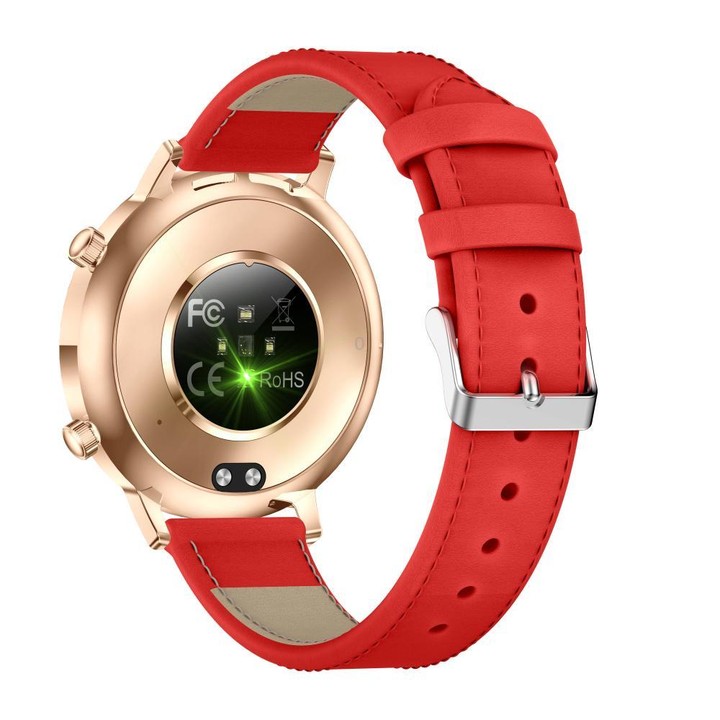 QS03 1.32-inch AMOLED Display Women Smart Watch Supports Health Monitoring(Gold Case Red Leather Strap)
