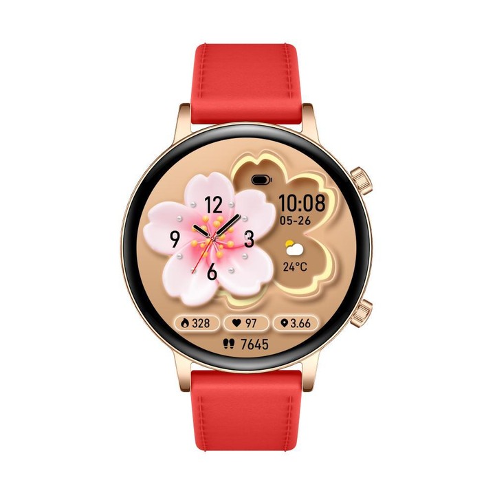 QS03 1.32-inch AMOLED Display Women Smart Watch Supports Health Monitoring(Gold Case Red Leather Strap)