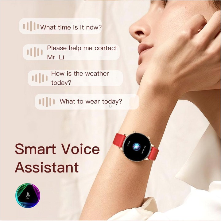 QS03 1.32-inch AMOLED Display Women Smart Watch Supports Health Monitoring(Gold Case Red Leather Strap)