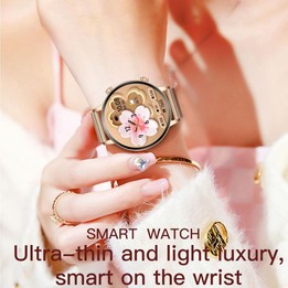 QS03 1.32-inch AMOLED Display Women Smart Watch Supports Health Monitoring(Gold Case Red Leather Strap)
