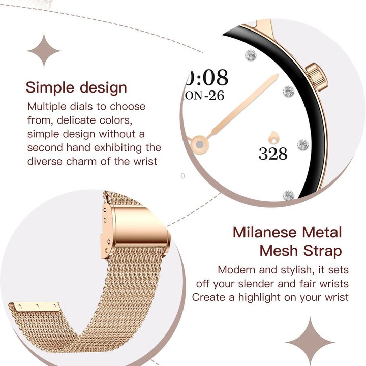 QS03 1.32-inch AMOLED Display Women Smart Watch Supports Health Monitoring(Gold Case Red Leather Strap)