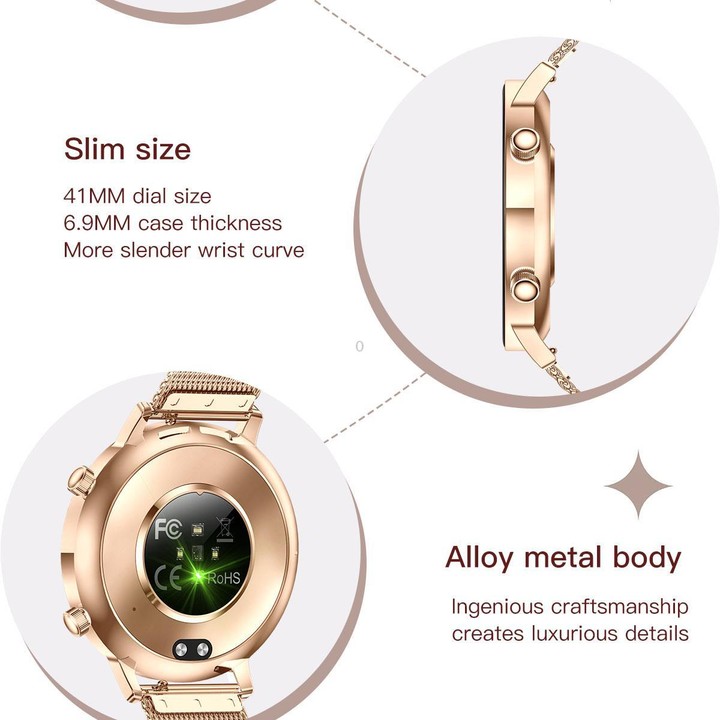 QS03 1.32-inch AMOLED Display Women Smart Watch Supports Health Monitoring(Gold Case Red Leather Strap)
