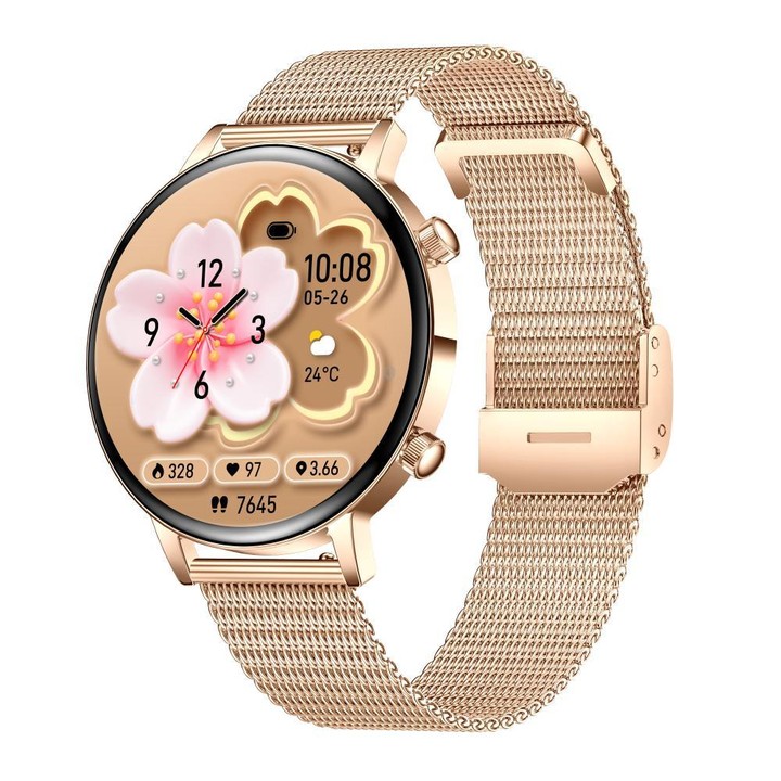 QS03 1.32-inch AMOLED Display Women Smart Watch Supports Health Monitoring(Gold Case Pink Gold Steel Strap)