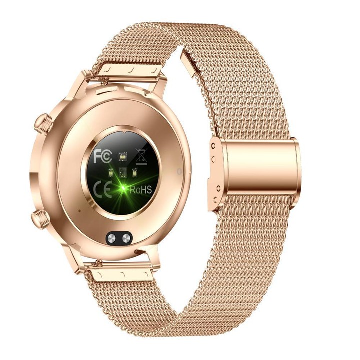 QS03 1.32-inch AMOLED Display Women Smart Watch Supports Health Monitoring(Gold Case Pink Gold Steel Strap)