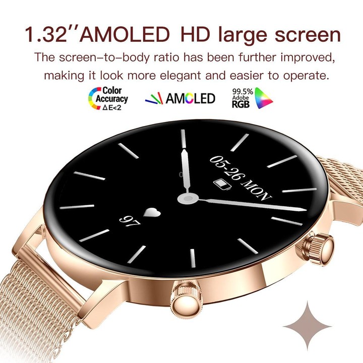 QS03 1.32-inch AMOLED Display Women Smart Watch Supports Health Monitoring(Gold Case Pink Gold Steel Strap)