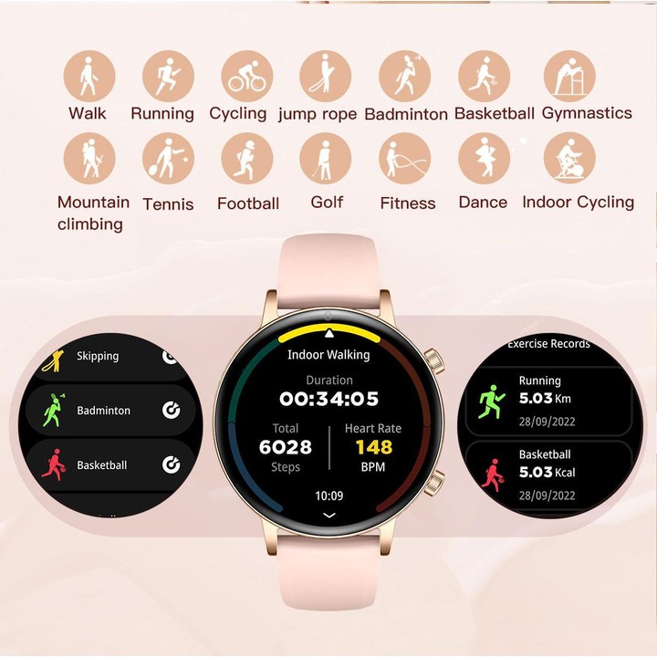 QS03 1.32-inch AMOLED Display Women Smart Watch Supports Health Monitoring(Gold Case Pink Gold Steel Strap)
