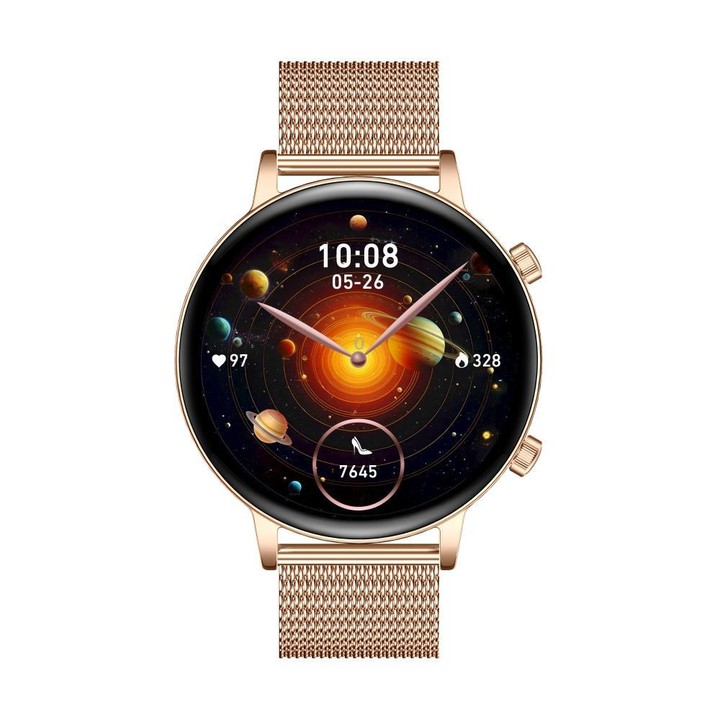 QS03 1.32-inch AMOLED Display Women Smart Watch Supports Health Monitoring(Gold Case Pink Gold Steel Strap)