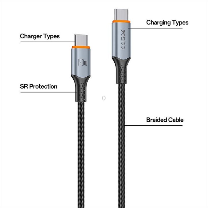 Yesido CA212 140W Type-C to Type-C Super Fast Charging Data Cable, Length: 1.2m(Blue Grey)