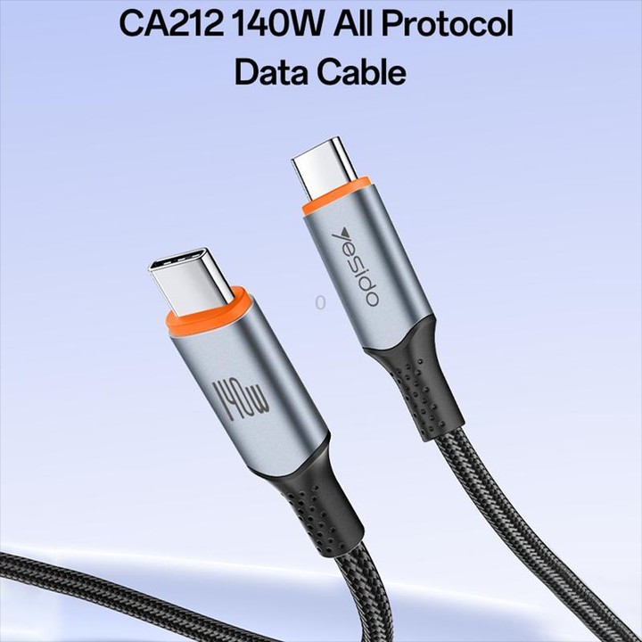 Yesido CA212 140W Type-C to Type-C Super Fast Charging Data Cable, Length: 1.2m(Blue Grey)