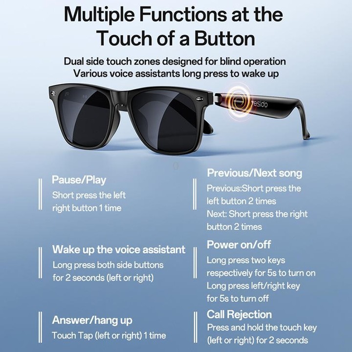 Yesido IO38 Smart Audio Glasses, Bluetooth-Compatible 5.0 Sunglasses with Hi-Fi Sound, Hands-Free Calling, Magnetic Charging & L