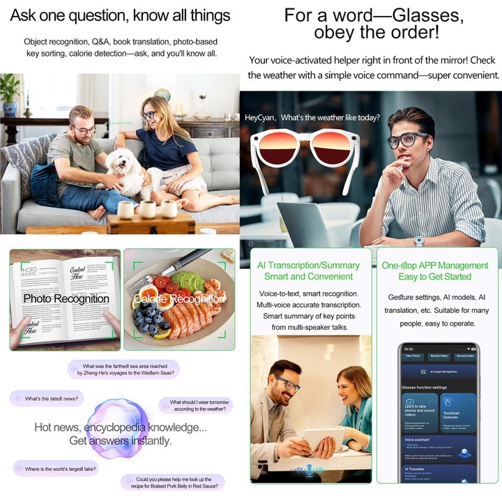W611Pro Smart AI Glasses 8MP Camera, WIFI, AI Translation(Black Frame Anti-blue Light Lenses)