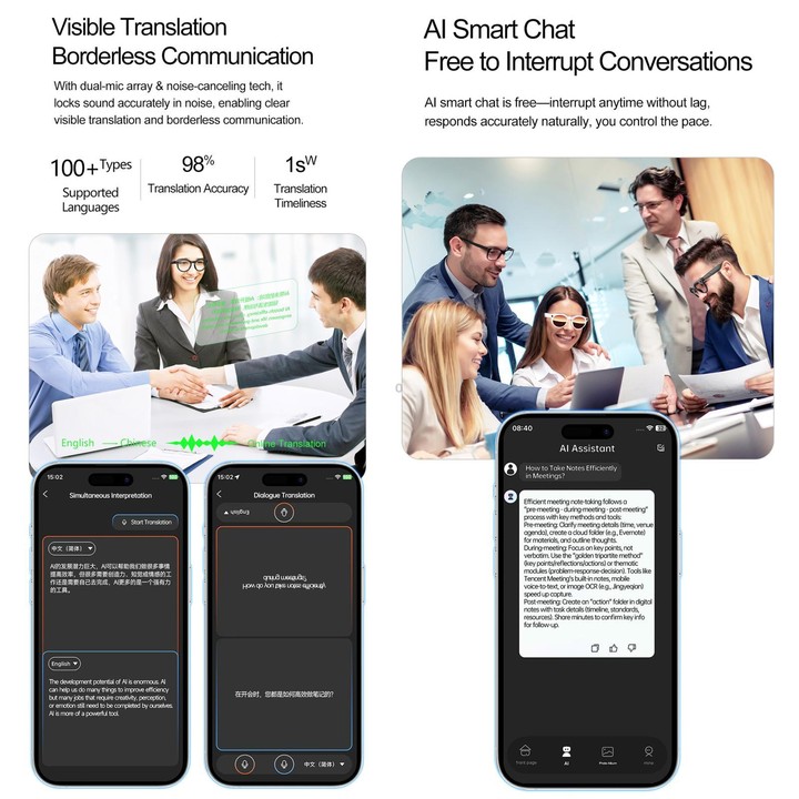 W611Pro Smart AI Glasses 8MP Camera, WIFI, AI Translation(Black Frame Sunglass Lens)
