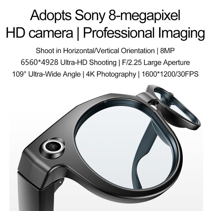 W611Pro Smart AI Glasses 8MP Camera, WIFI, AI Translation(Black Frame Sunglass Lens)