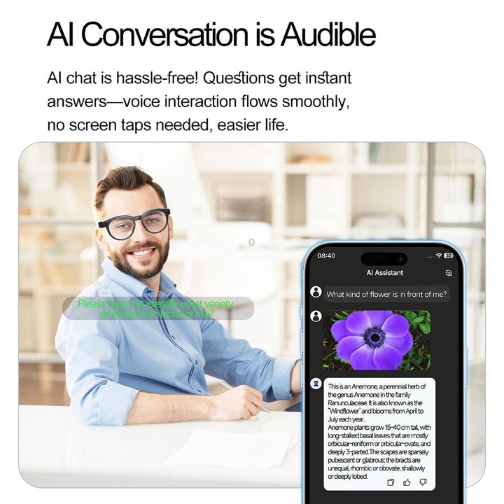 W611Pro Smart AI Glasses 8MP Camera, WIFI, AI Translation(Black Frame Sunglass Lens)