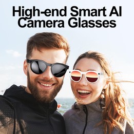 W611Pro Smart AI Glasses 8MP Camera, WIFI, AI Translation(Black Frame Purple Coated Lens)