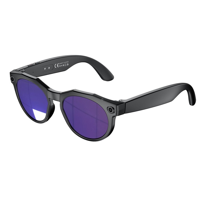W611Pro Smart AI Glasses 8MP Camera, WIFI, AI Translation(Black Frame Purple Coated Lens)