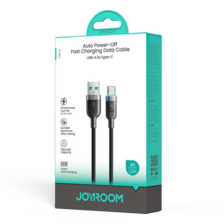 JOYROOM S-A63 StarWay Series 1.2m 66W USB-A to Type-C Auto Power-Off Fast Charging Data Cable(Black)