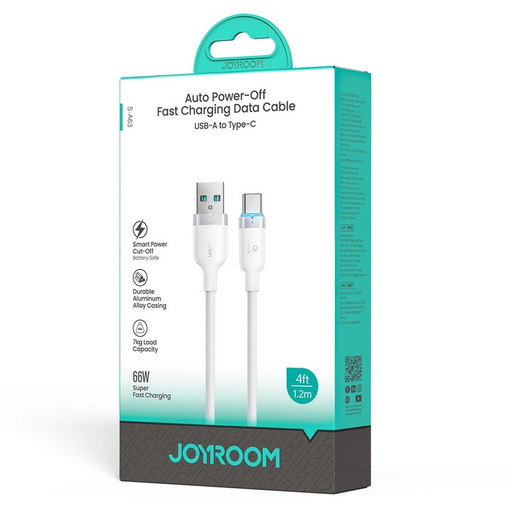 JOYROOM S-A63 StarWay Series 1.2m 66W USB-A to Type-C Auto Power-Off Fast Charging Data Cable(White)