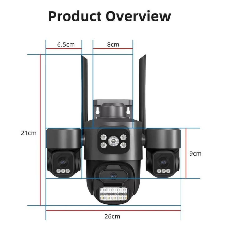 ICSee Triple-Lens 3MP Wireless WiFi Security Camera, Three-Screen Panoramic PTZ IP Camera with Full-Color Night Vision, Power Pl