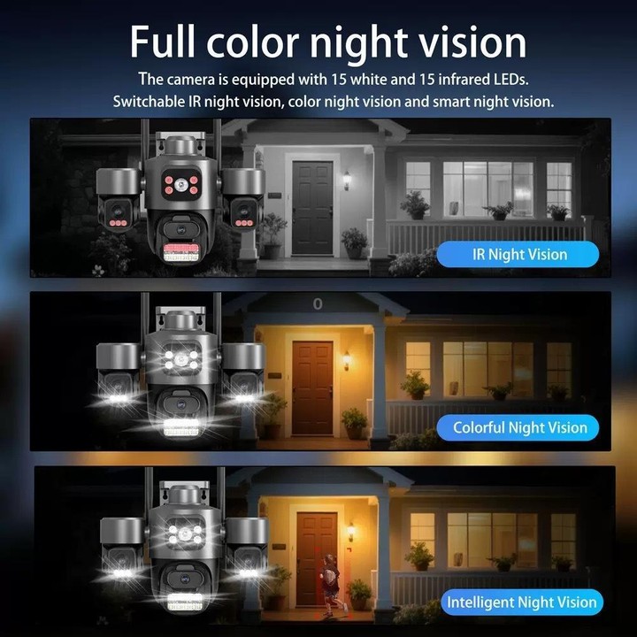 ICSee Triple-Lens 3MP Wireless WiFi Security Camera, Three-Screen Panoramic PTZ IP Camera with Full-Color Night Vision, Power Pl