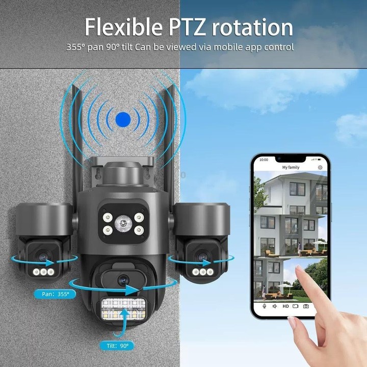 ICSee Triple-Lens 3MP Wireless WiFi Security Camera, Three-Screen Panoramic PTZ IP Camera with Full-Color Night Vision, Power Pl