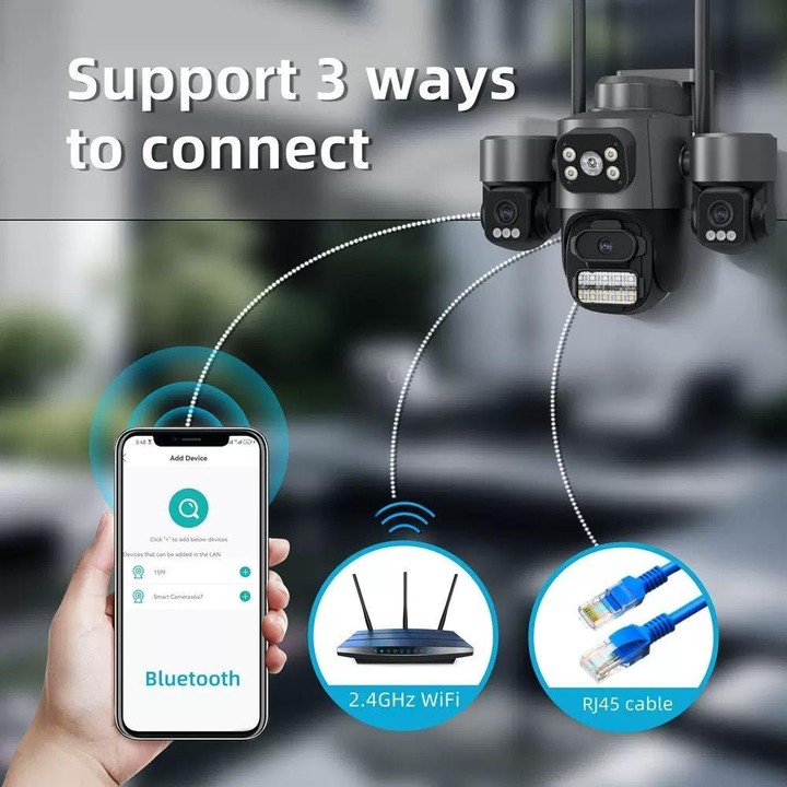 ICSee Triple-Lens 3MP Wireless WiFi Security Camera, Three-Screen Panoramic PTZ IP Camera with Full-Color Night Vision, Power Pl