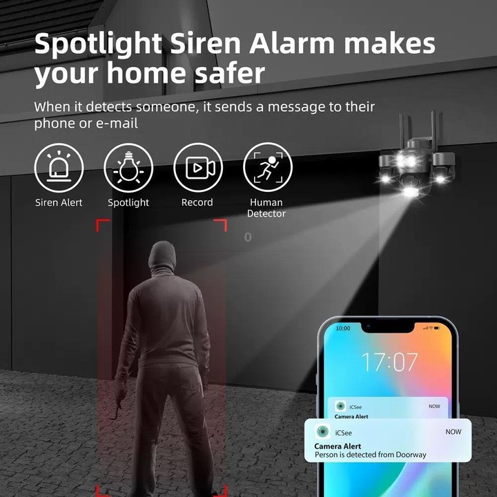 ICSee Triple-Lens 3MP Wireless WiFi Security Camera, Three-Screen Panoramic PTZ IP Camera with Full-Color Night Vision, Power Pl