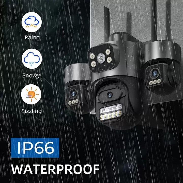 ICSee Triple-Lens 3MP Wireless WiFi Security Camera, Three-Screen Panoramic PTZ IP Camera with Full-Color Night Vision, Power Pl