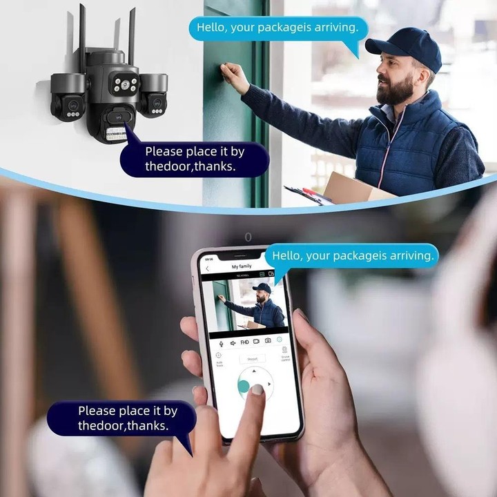 ICSee Triple-Lens 3MP Wireless WiFi Security Camera, Three-Screen Panoramic PTZ IP Camera with Full-Color Night Vision, Power Pl
