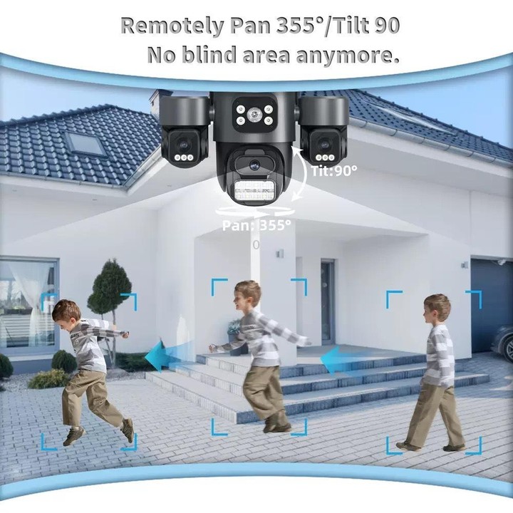 ICSee Triple-Lens 3MP Wireless WiFi Security Camera, Three-Screen Panoramic PTZ IP Camera with Full-Color Night Vision, Power Pl