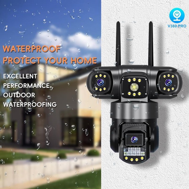 V380 3MP HD Panoramic 360 Degrees Triple Lens Wireless WiFi Surveillance Camera, EU Plug(Black)