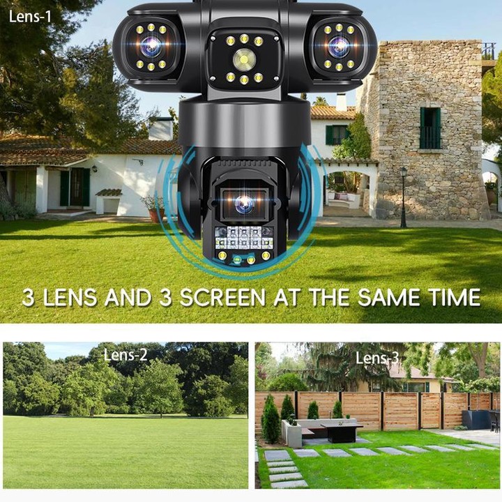 V380 3MP HD Panoramic 360 Degrees Triple Lens Wireless WiFi Surveillance Camera, EU Plug(Black)