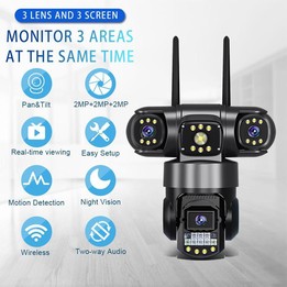 V380 3MP HD Panoramic 360 Degrees Triple Lens Wireless WiFi Surveillance Camera, EU Plug(Black)