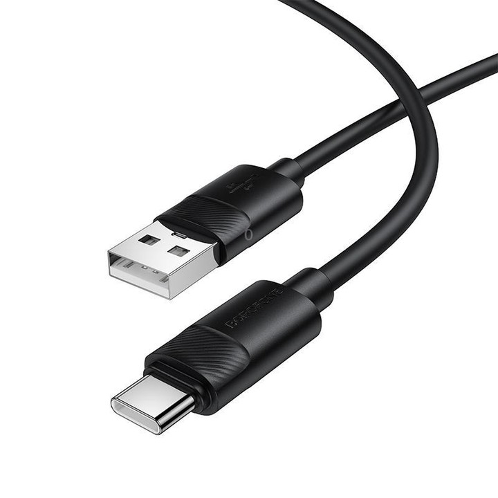 Borofone BX123 Leya 3A USB to Type-C Silicone Charging Cable, Length: 1m(Black)