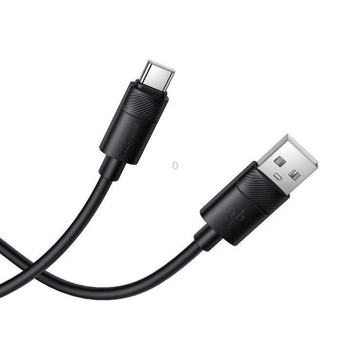 Borofone BX123 Leya 3A USB to Type-C Silicone Charging Cable, Length: 1m(Black)