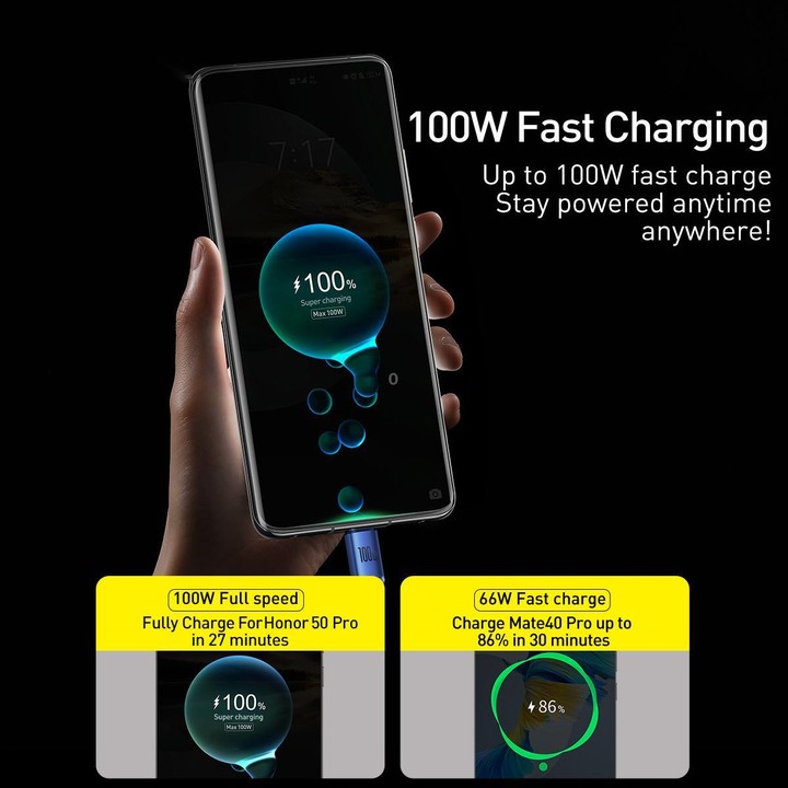 Baseus Crystal Shine Series Fast Charging Cable USB to Type-C 100W Cable, Length:1.2m(Blue)